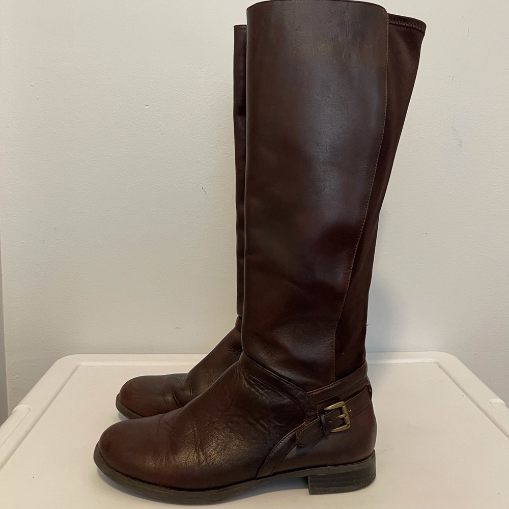 Michelle D brown leather knee high boots